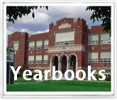 Photo of local high school. Caption reads Yearbooks