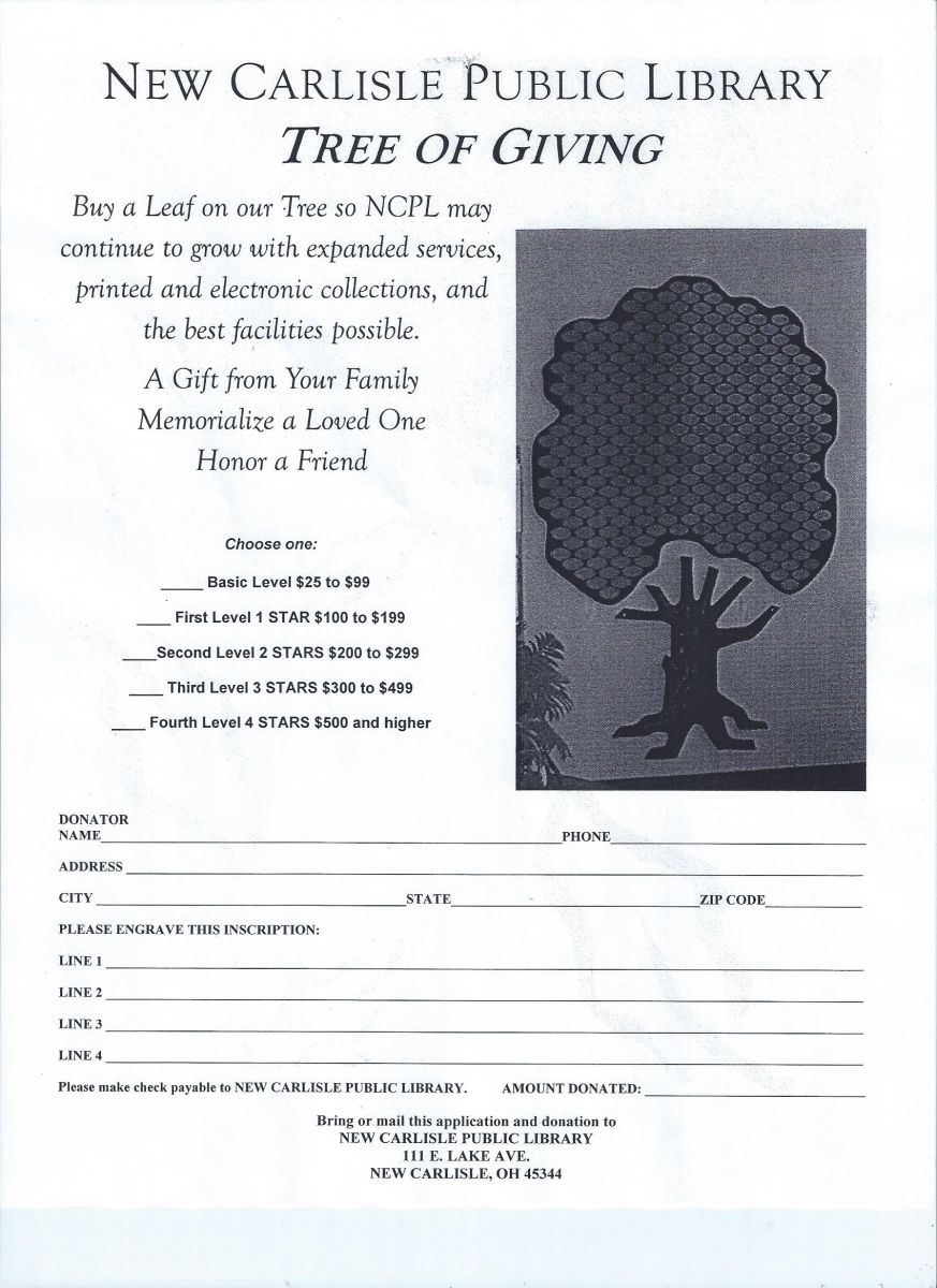 Our Tree of Giving Allows You to Memorialize a Loved One.  Call 845-3601 for more information.