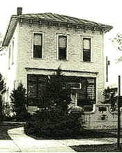 Historic photograph of the old library, probably from the 1950s.